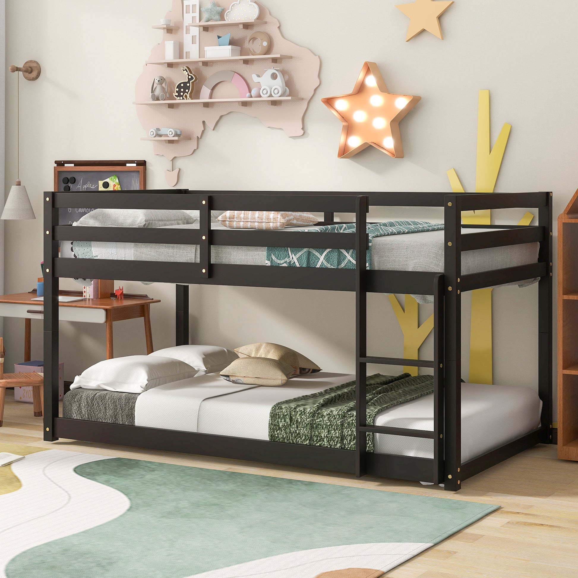 Twin Over Twin Floor Bunk Bed,Espresso Old Sku:W50437211 Twin Espresso Pine