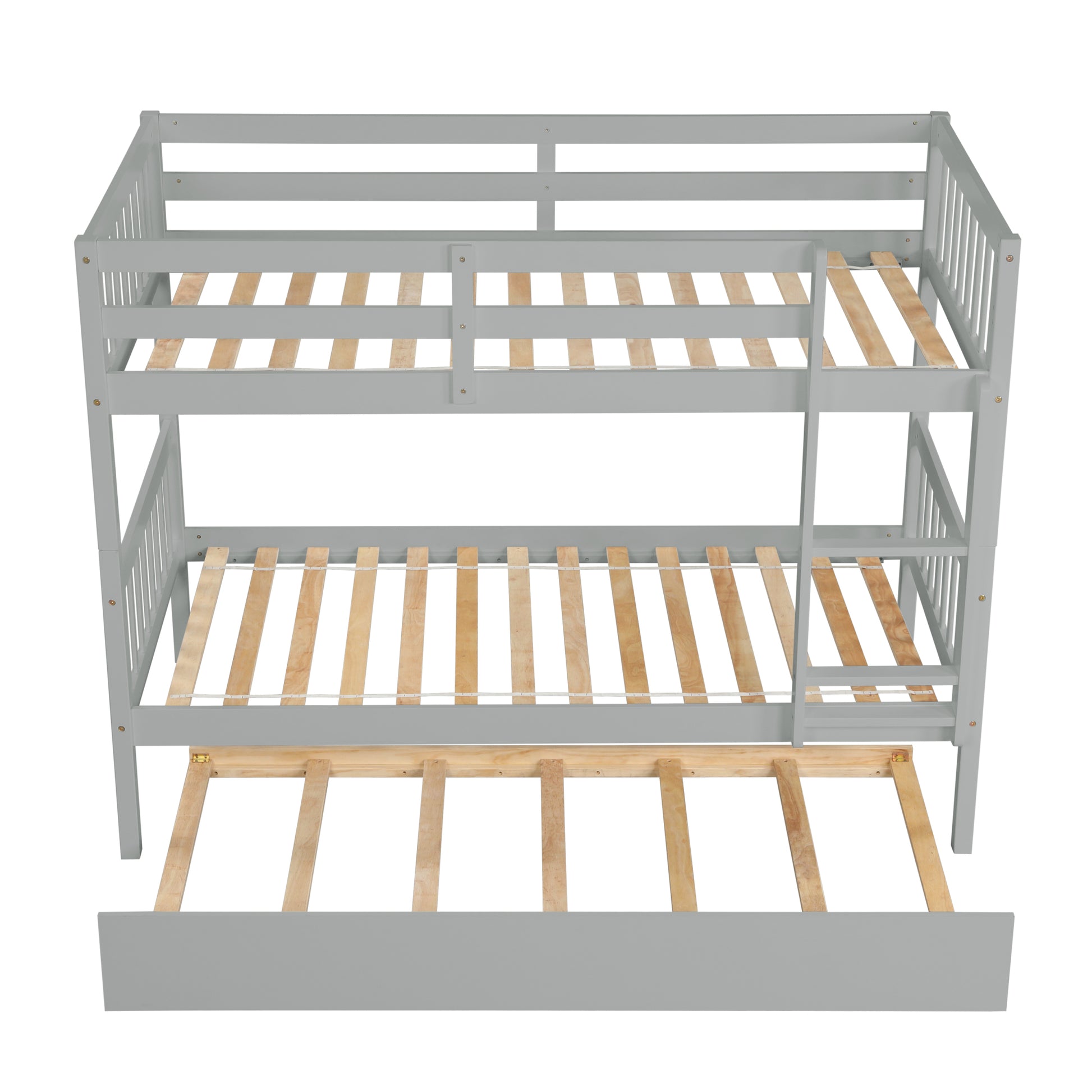 Twin Over Twin Bunk Beds With Trundle, Solid Wood Trundle Bed Frame With Safety Rail And Ladder, Kids Teens Bedroom, Guest Room Furniture, Can Be Converted Into 2 Beds,Grey Old Sku:W504S00027 Grey Pine