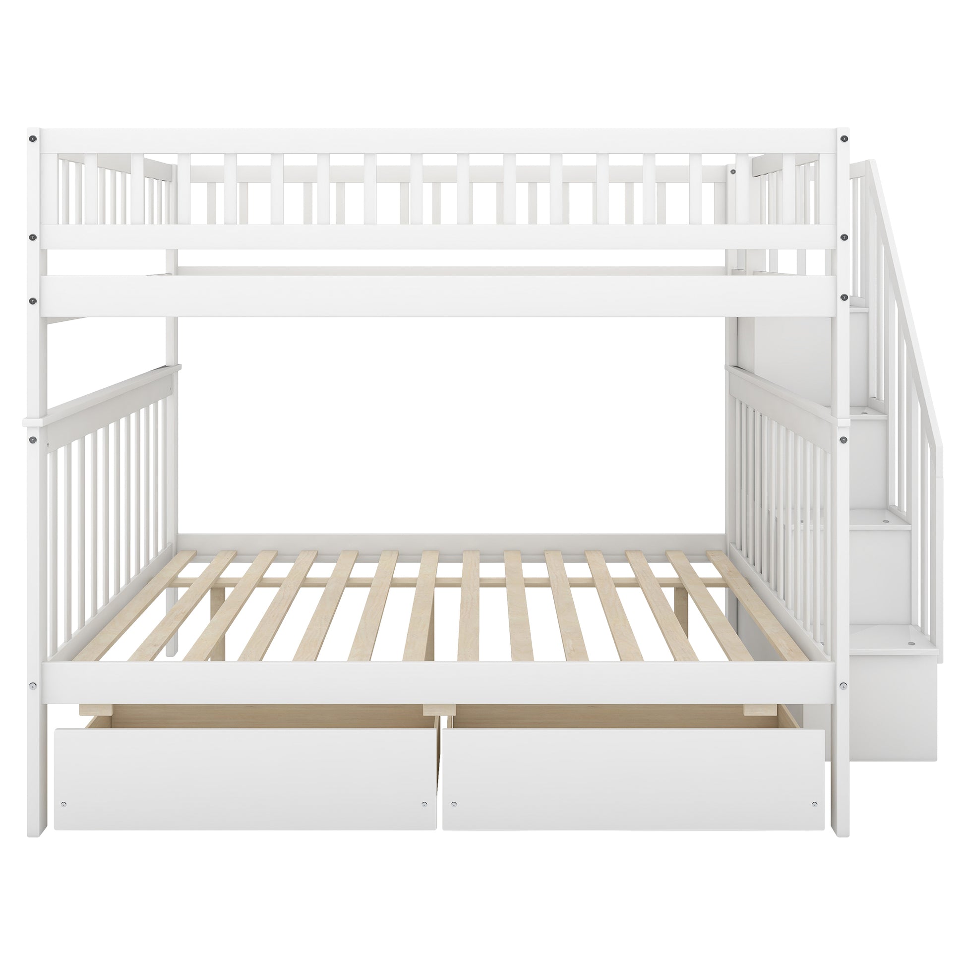 Full Over Full Bunk Bed With Two Drawers And Storage, White White Pine