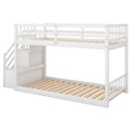 Twin Over Twin Floor Bunk Bed, Ladder With Storage, White Twin White Pine