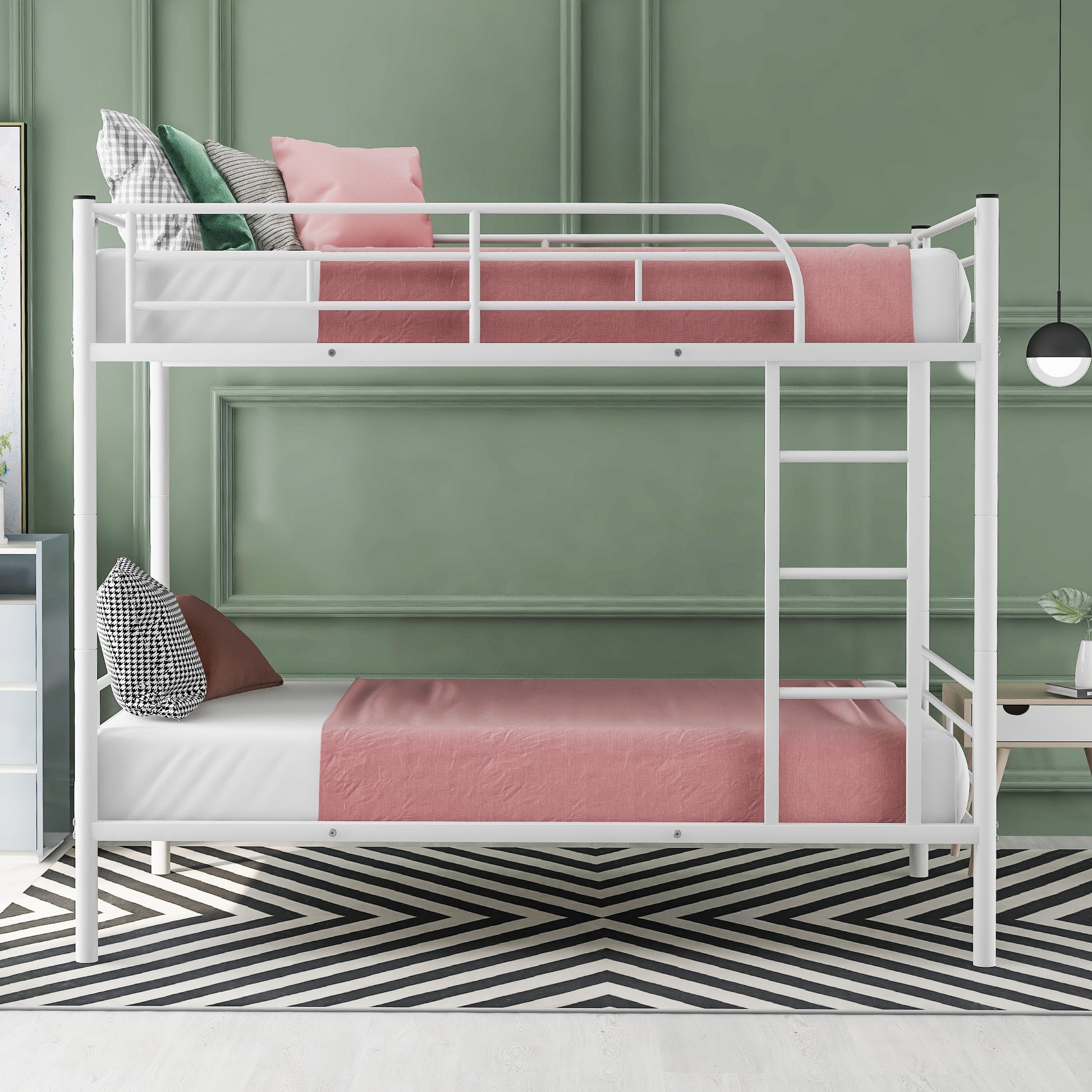 Twin Over Twin Metal Bunk Bed White Old Sku: Mf189201Kaa White Metal Metal