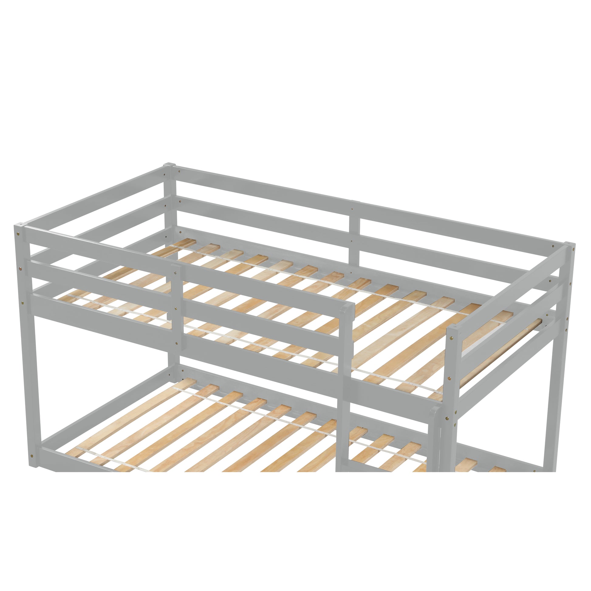 Twin Over Twin Floor Bunk Bed,Grey Old Sku:W50437208 Twin Grey Pine