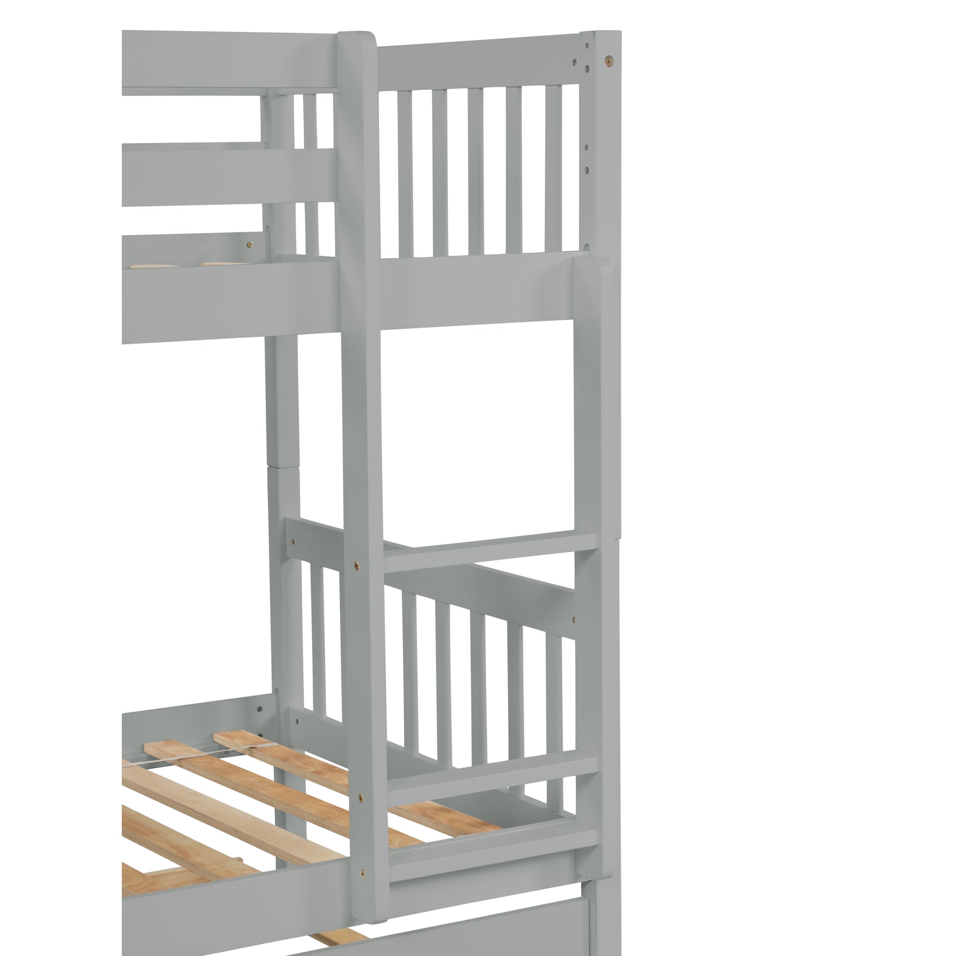 Twin Over Twin Bunk Beds With Trundle, Solid Wood Trundle Bed Frame With Safety Rail And Ladder, Kids Teens Bedroom, Guest Room Furniture, Can Be Converted Into 2 Beds,Grey Old Sku:W504S00027 Grey Pine