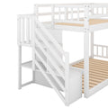 Twin Over Twin Floor Bunk Bed, Ladder With Storage, White Twin White Pine