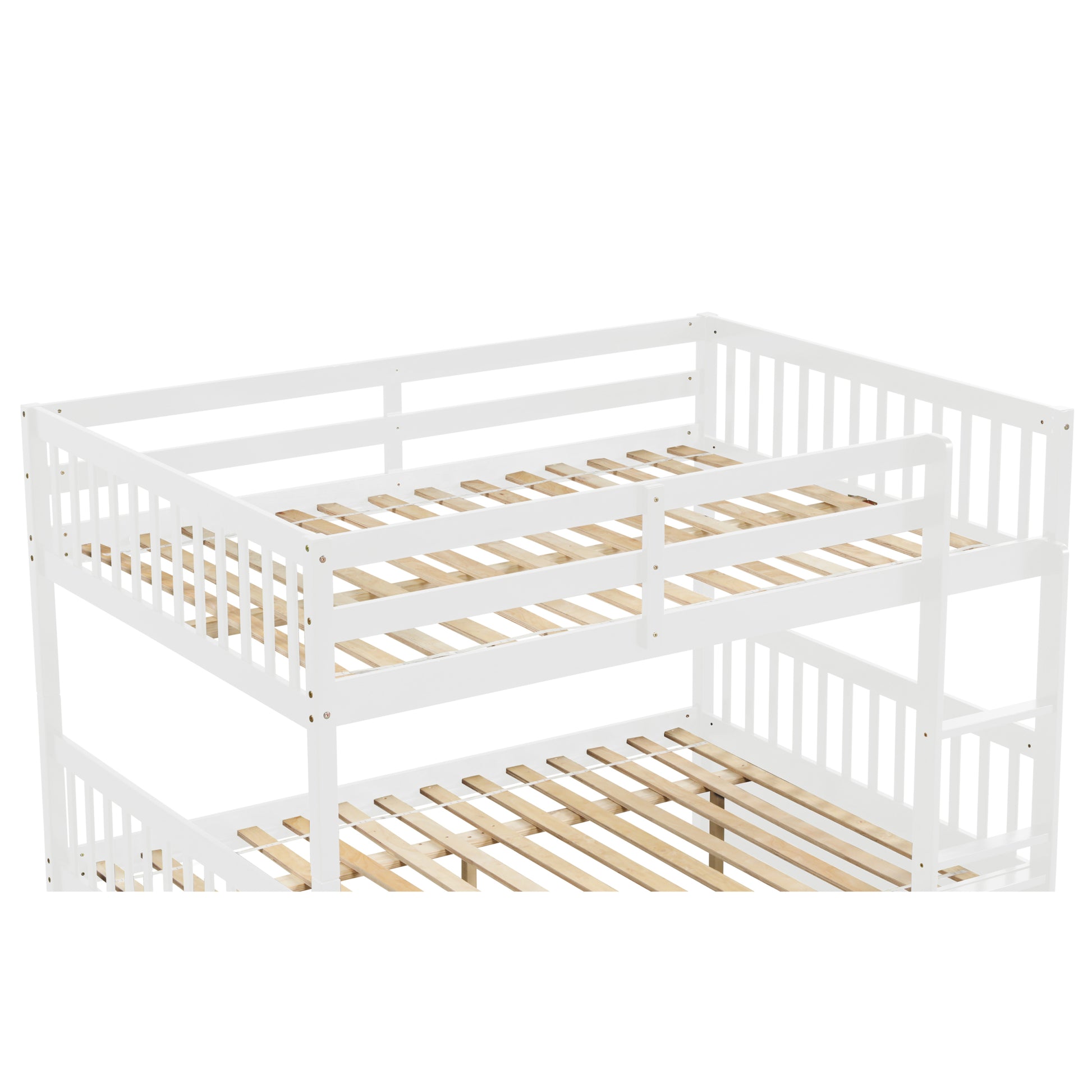 Full Over Full Bunk Bed With Trundle, Convertible To 2 Full Size Platform Bed, Full Size Bunk Bed With Ladder And Safety Rails For Kids, Teens, Adults,White Old Sku:W504S00002 White Pine