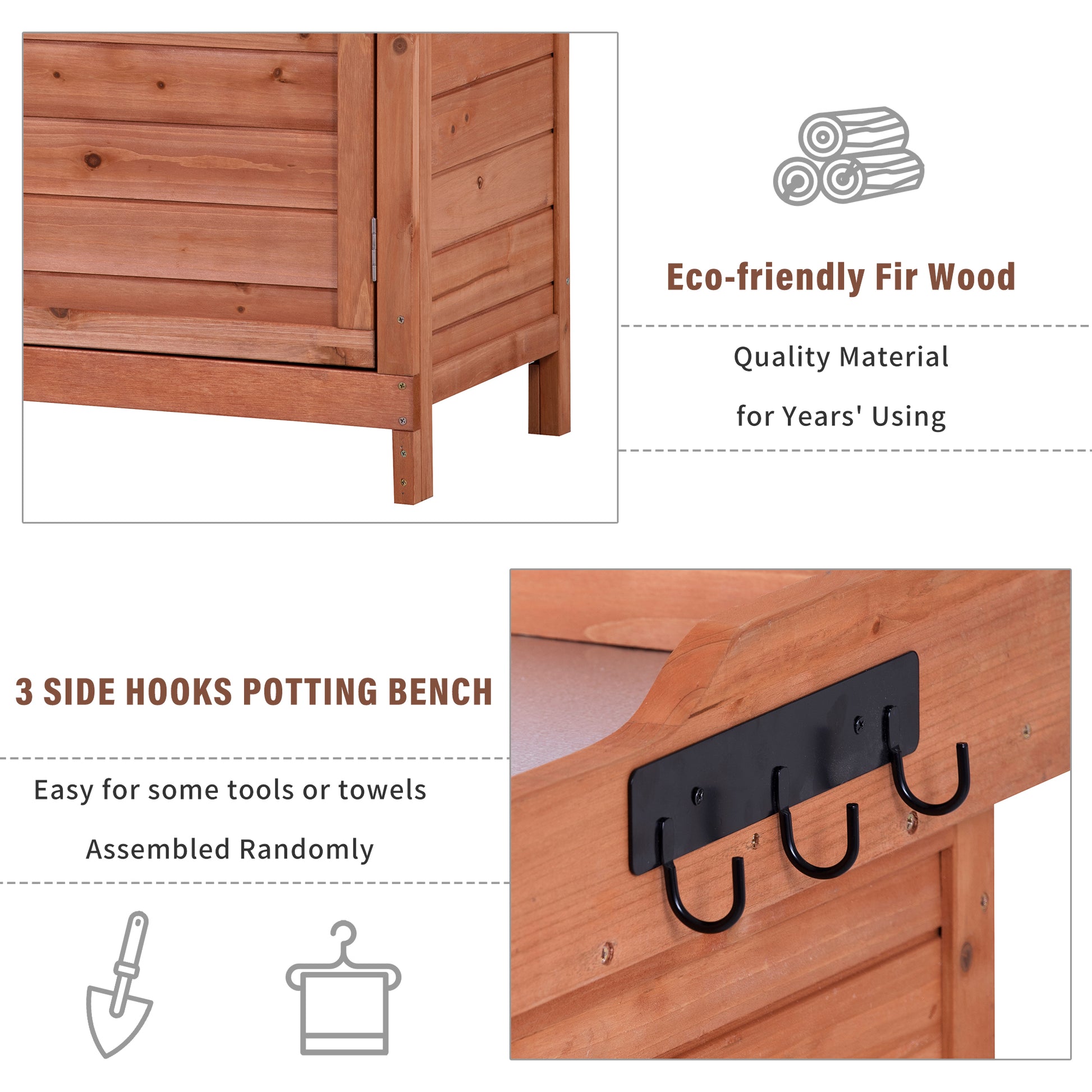 Outdoor 39" Potting Bench Table, Rustic Garden Wood Workstation Storage Cabinet Garden Shed With 2 Tier Shelves And Side Hook, Orange Orange Garden & Outdoor Casual Wood Solid Wood