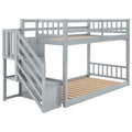 Twin Over Twin Floor Bunk Bed, Ladder With Storage, Gray Twin Gray Pine