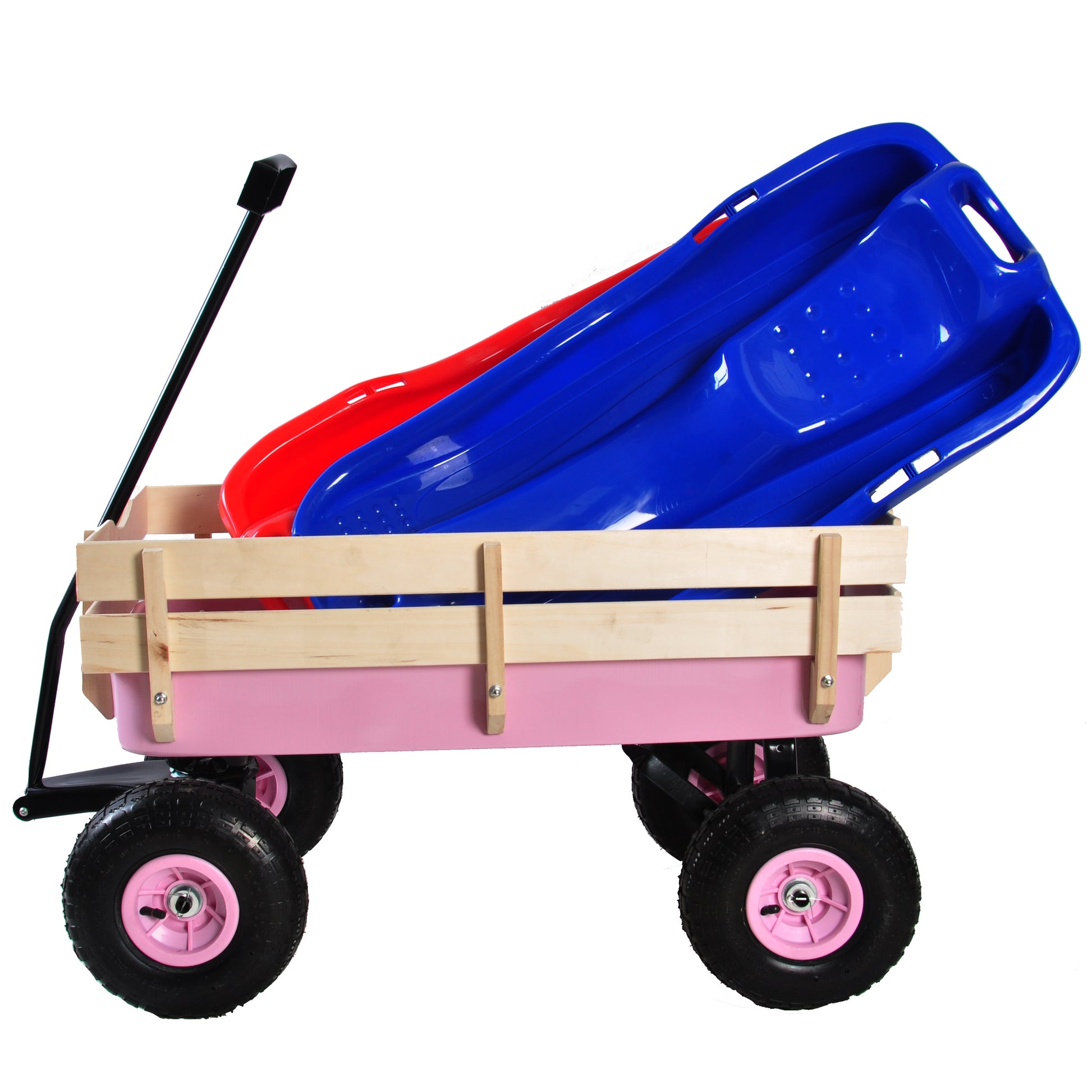Outdoor Wagon All Terrain Pulling W Wood Railing Air Tires Garden Cart Pink Garden & Outdoor Steel