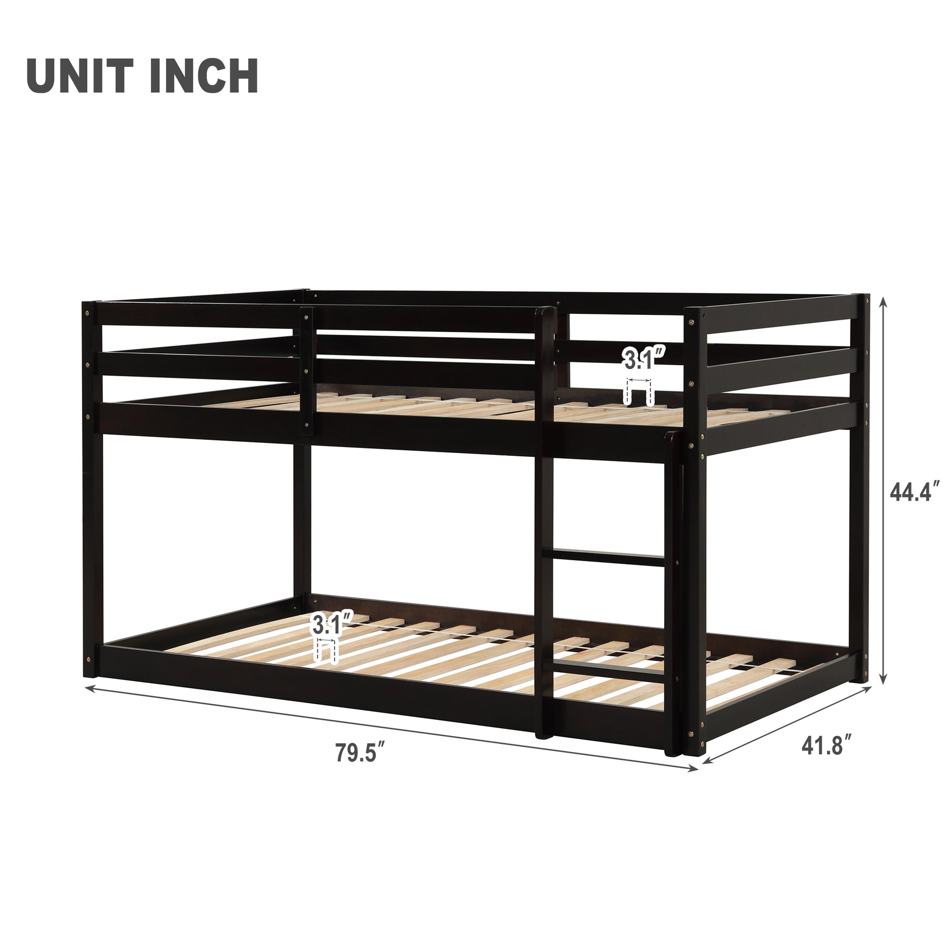 Twin Over Twin Floor Bunk Bed,Espresso Old Sku:W50437211 Twin Espresso Pine