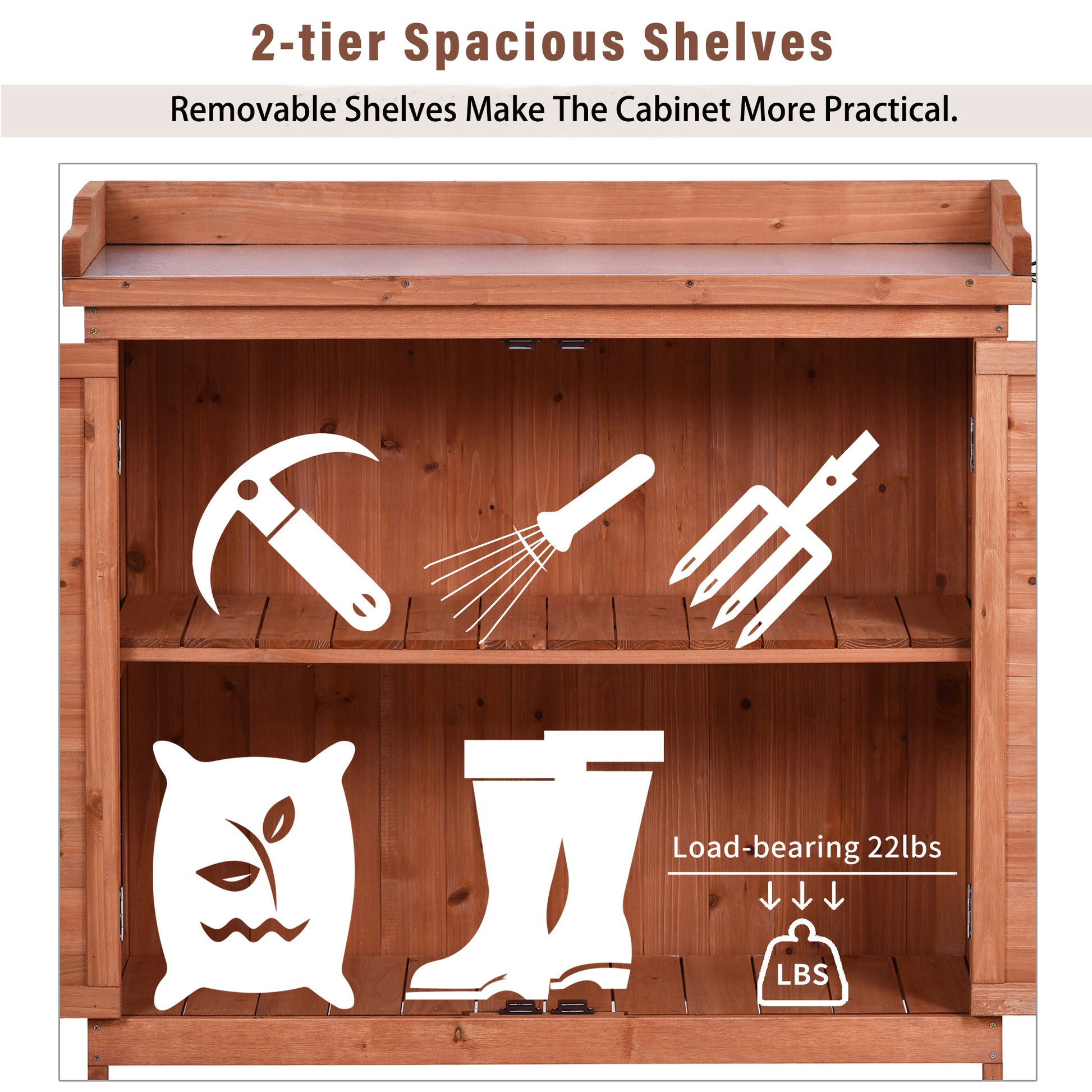 Outdoor 39" Potting Bench Table, Rustic Garden Wood Workstation Storage Cabinet Garden Shed With 2 Tier Shelves And Side Hook, Orange Orange Garden & Outdoor Casual Wood Solid Wood