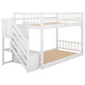 Twin Over Twin Floor Bunk Bed, Ladder With Storage, White Twin White Pine