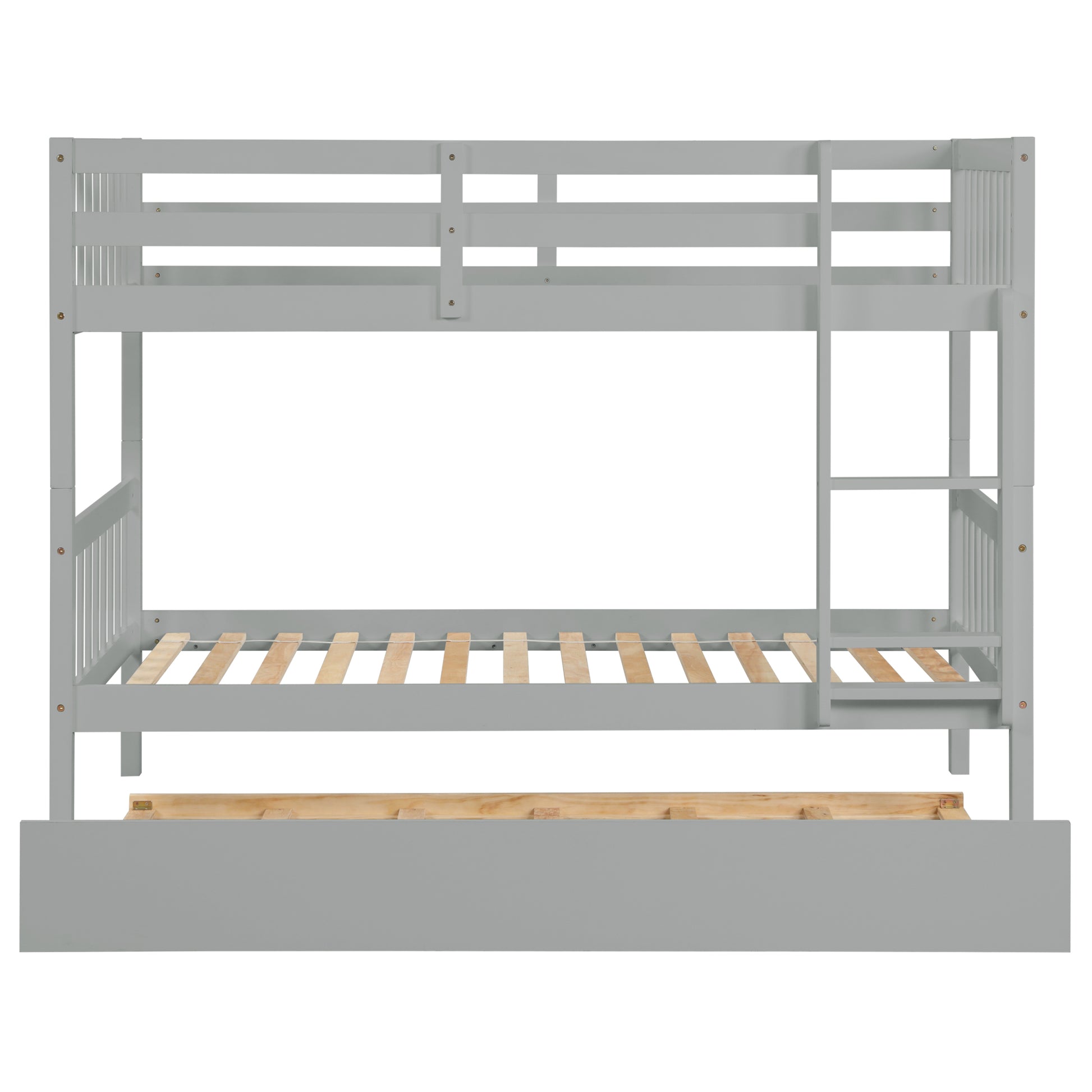 Twin Over Twin Bunk Beds With Trundle, Solid Wood Trundle Bed Frame With Safety Rail And Ladder, Kids Teens Bedroom, Guest Room Furniture, Can Be Converted Into 2 Beds,Grey Old Sku:W504S00027 Grey Pine