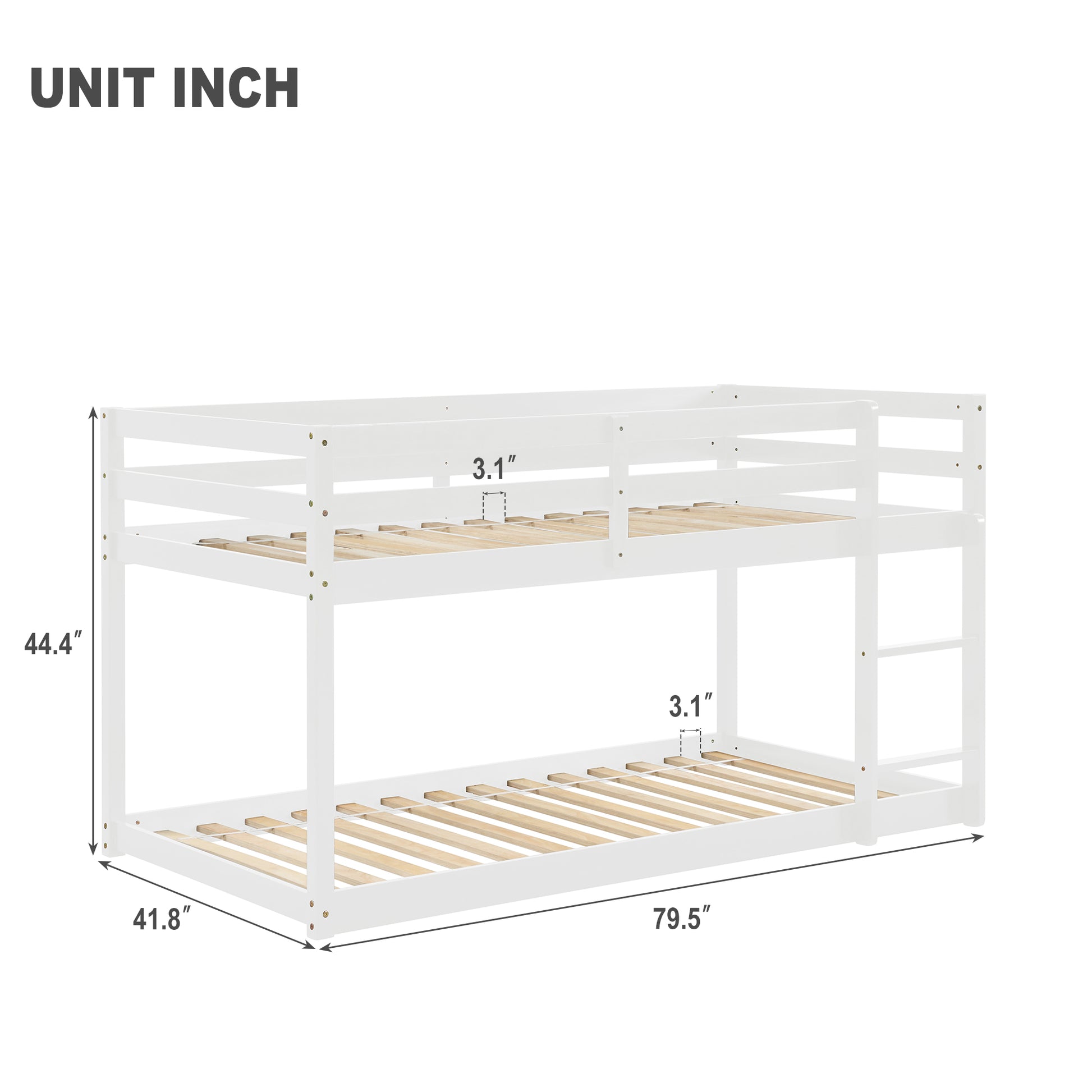 Twin Over Twin Floor Bunk Bed, White Old Sku:W50437209 Twin White Pine