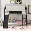 Twin Over Twin House Bunk Bed With Ladder And Slide,Black Black Metal