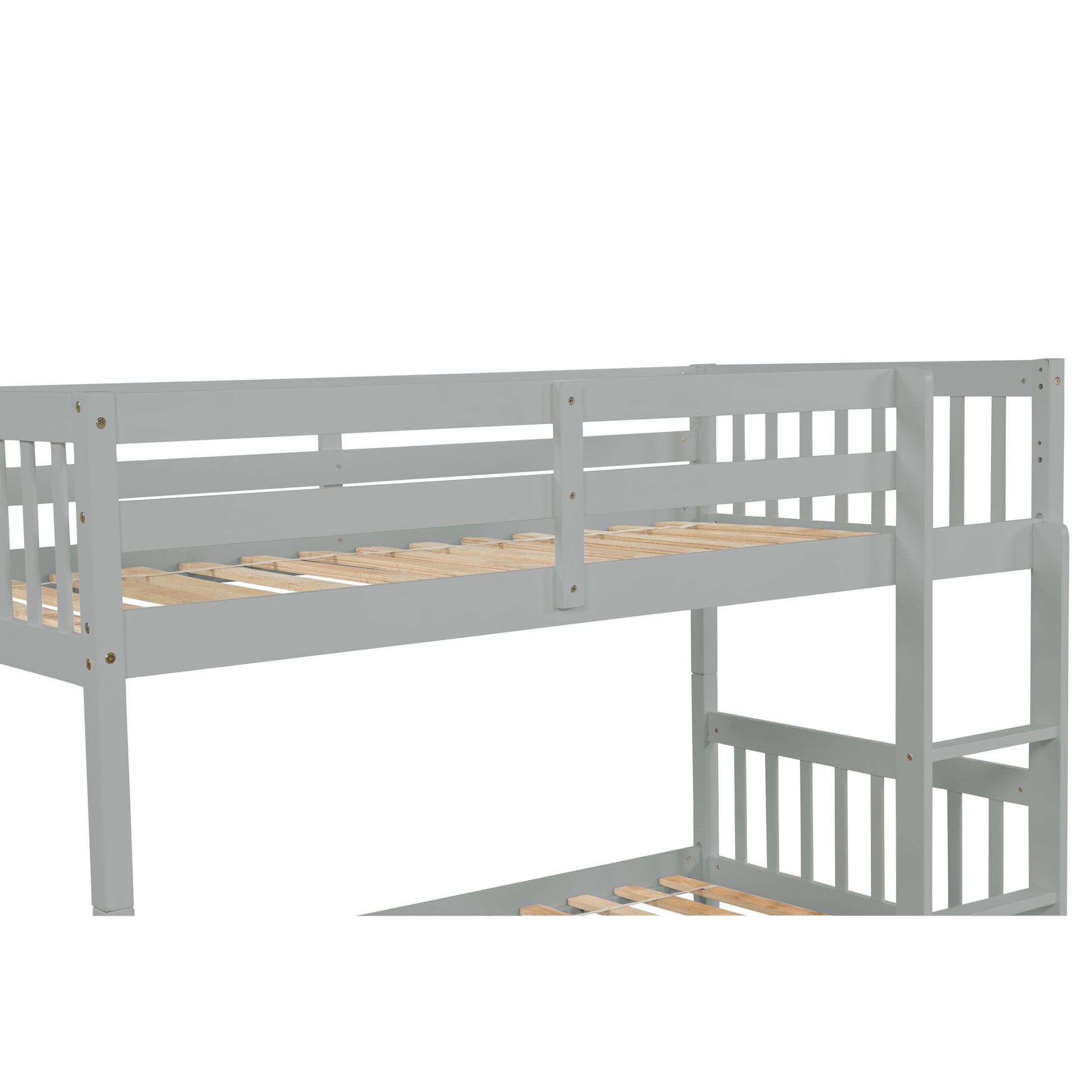 Twin Over Twin Bunk Beds With Trundle, Solid Wood Trundle Bed Frame With Safety Rail And Ladder, Kids Teens Bedroom, Guest Room Furniture, Can Be Converted Into 2 Beds,Grey Old Sku:W504S00027 Grey Pine