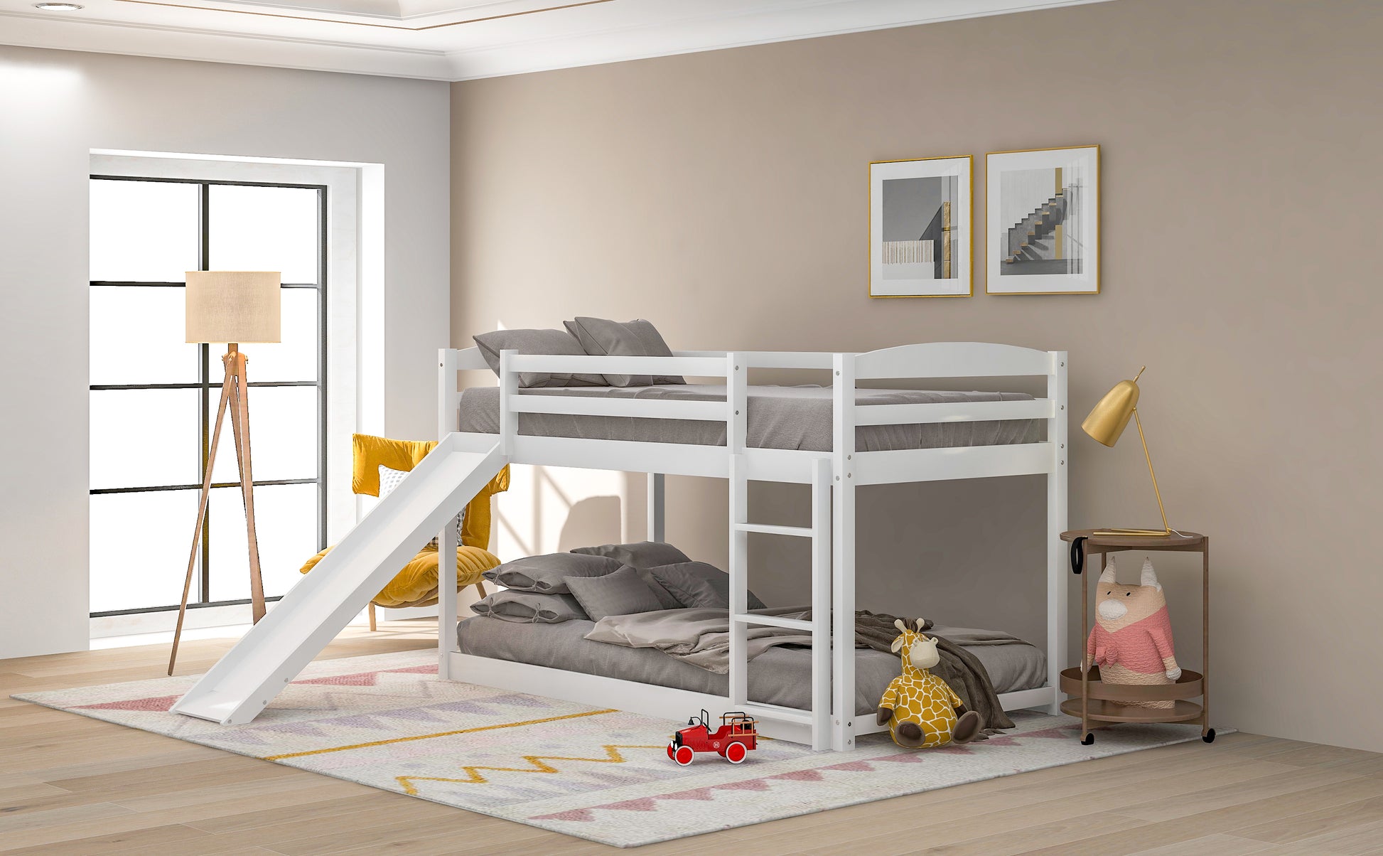 Twin Over Twin Bunk Bed With Convertible Slide And Ladderwhite Old Sku:Wf281725Aak White Pine