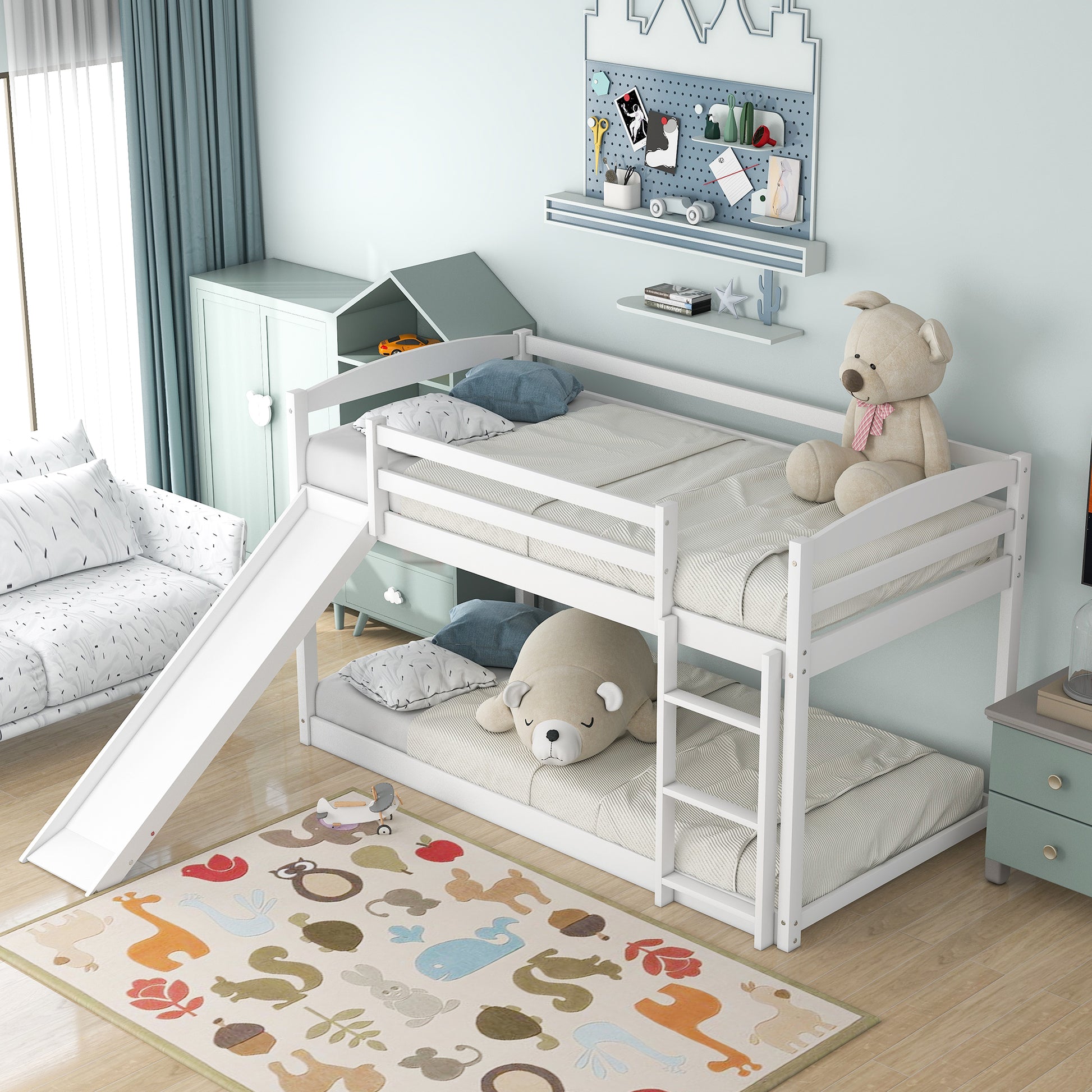 Twin Over Twin Bunk Bed With Convertible Slide And Ladderwhite Old Sku:Wf281725Aak White Pine