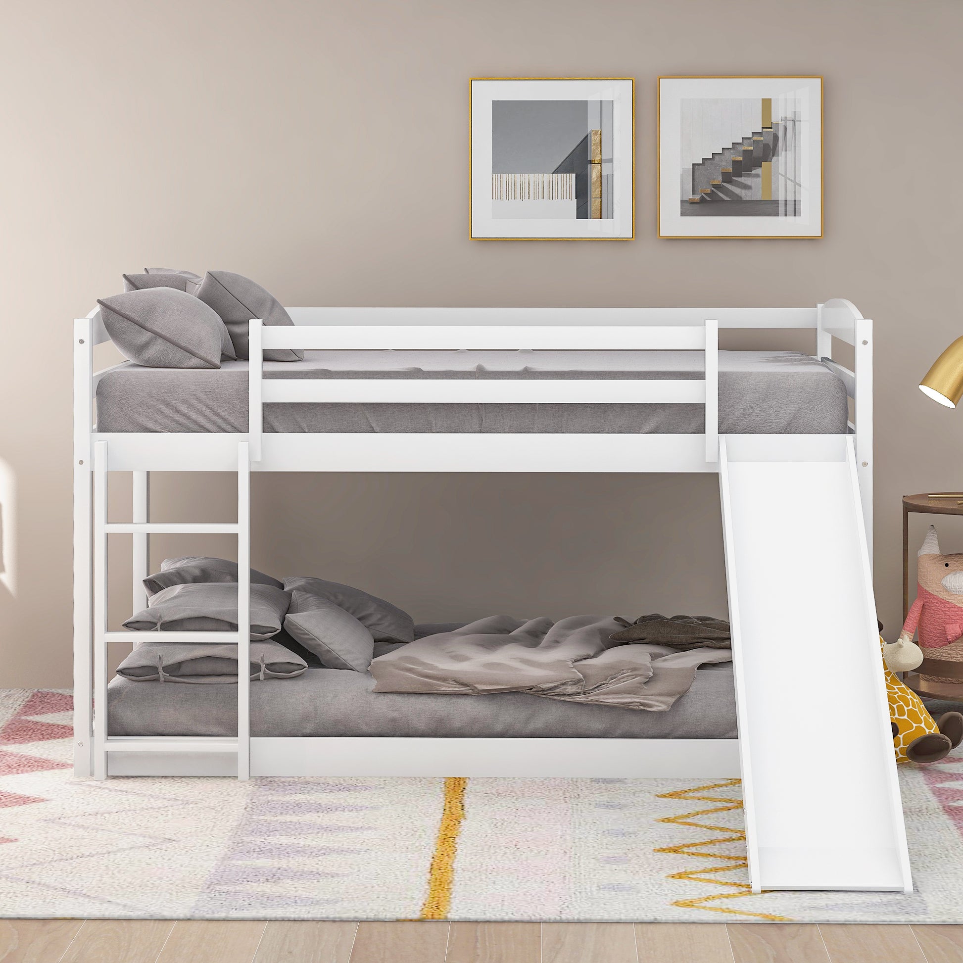 Twin Over Twin Bunk Bed With Convertible Slide And Ladderwhite Old Sku:Wf281725Aak White Pine