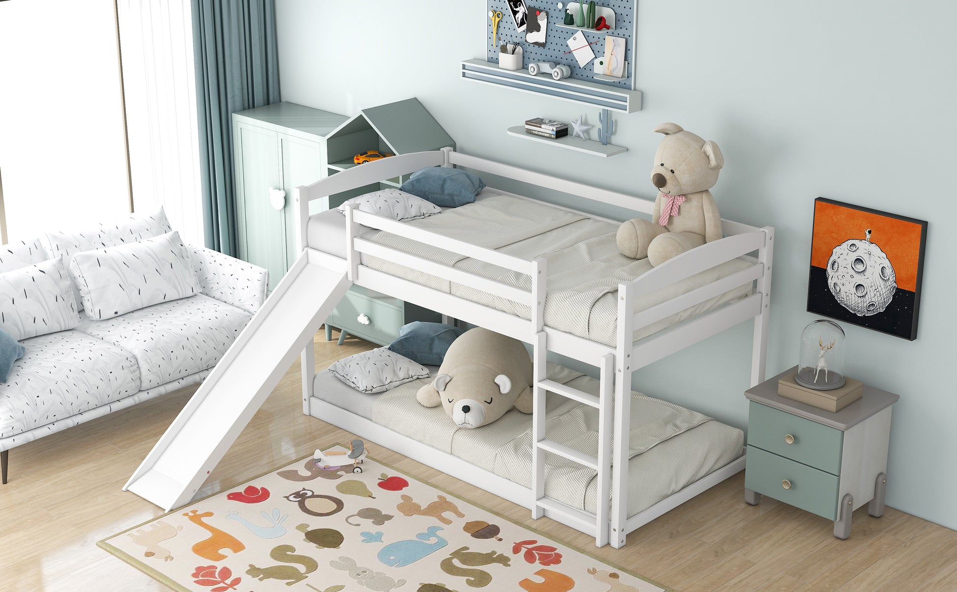 Twin Over Twin Bunk Bed With Convertible Slide And Ladderwhite Old Sku:Wf281725Aak White Pine