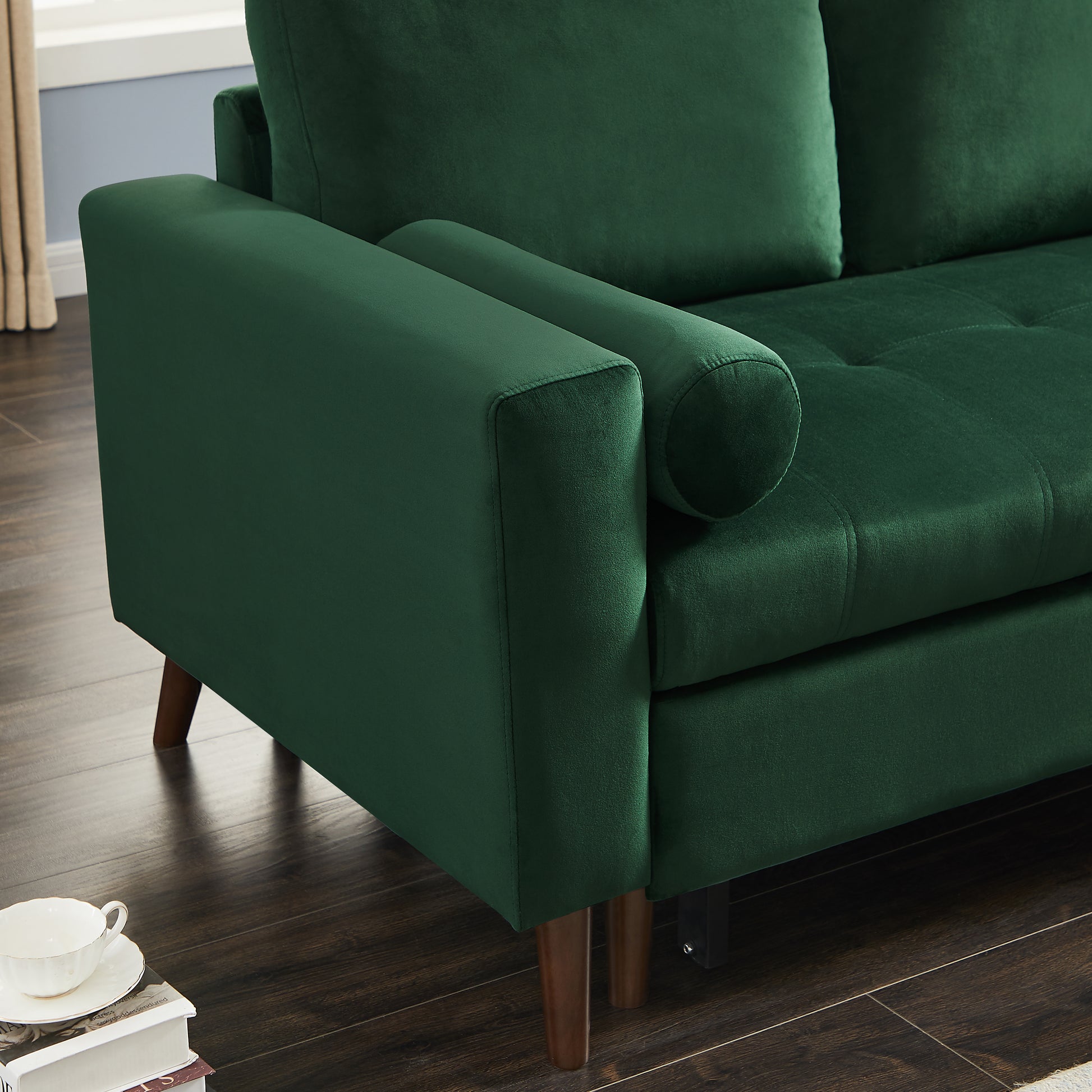 88 Inch Reversible Pull Out Sleeper Sectional Storage Sofa Bed,Corner Sofa Bed With Storage Chaise Left Right Handed Chaise Green Foam Velvet