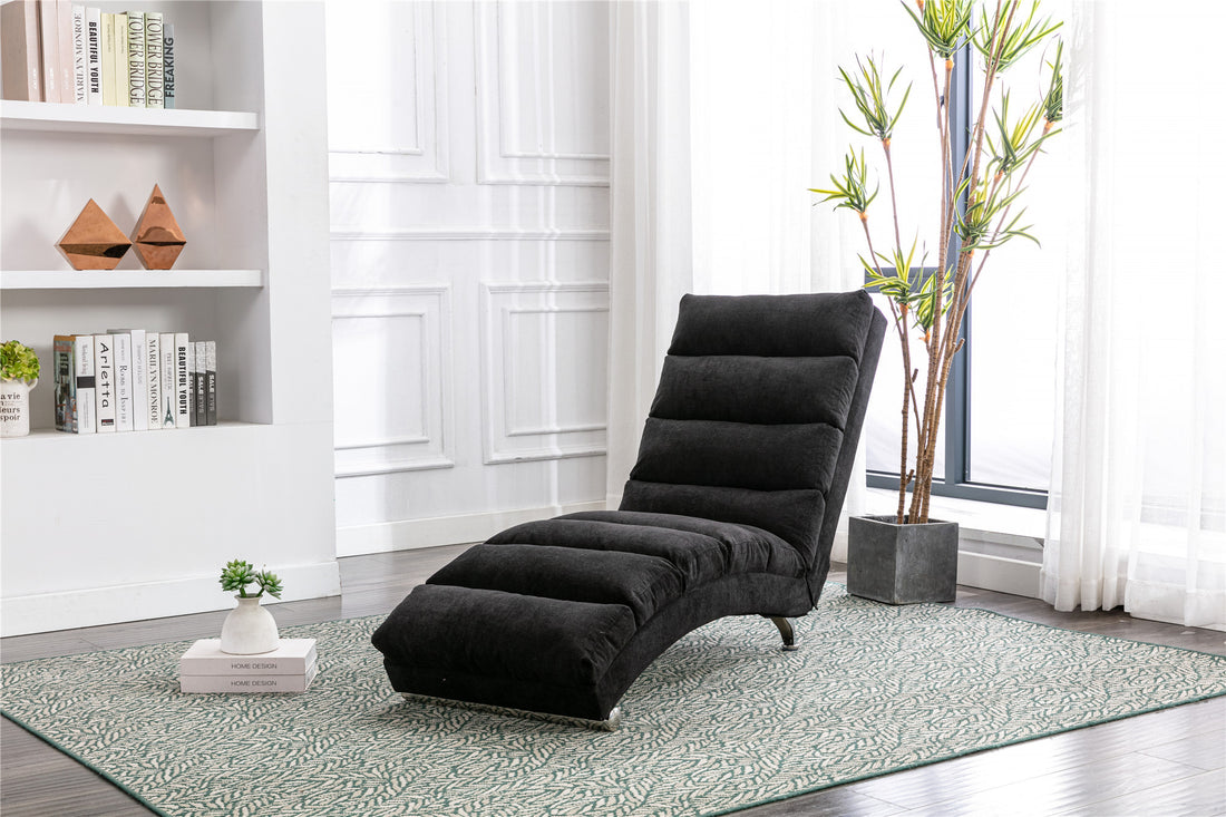 Coolmore Linen Chaise Lounge Indoor Chair, Modern Long Lounger For Office Or Living Room Black Polyester