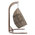 Brown Wicker Hanging Double Seat Swing Chair With Stand W Beige Cushion Beige Brown Rattan