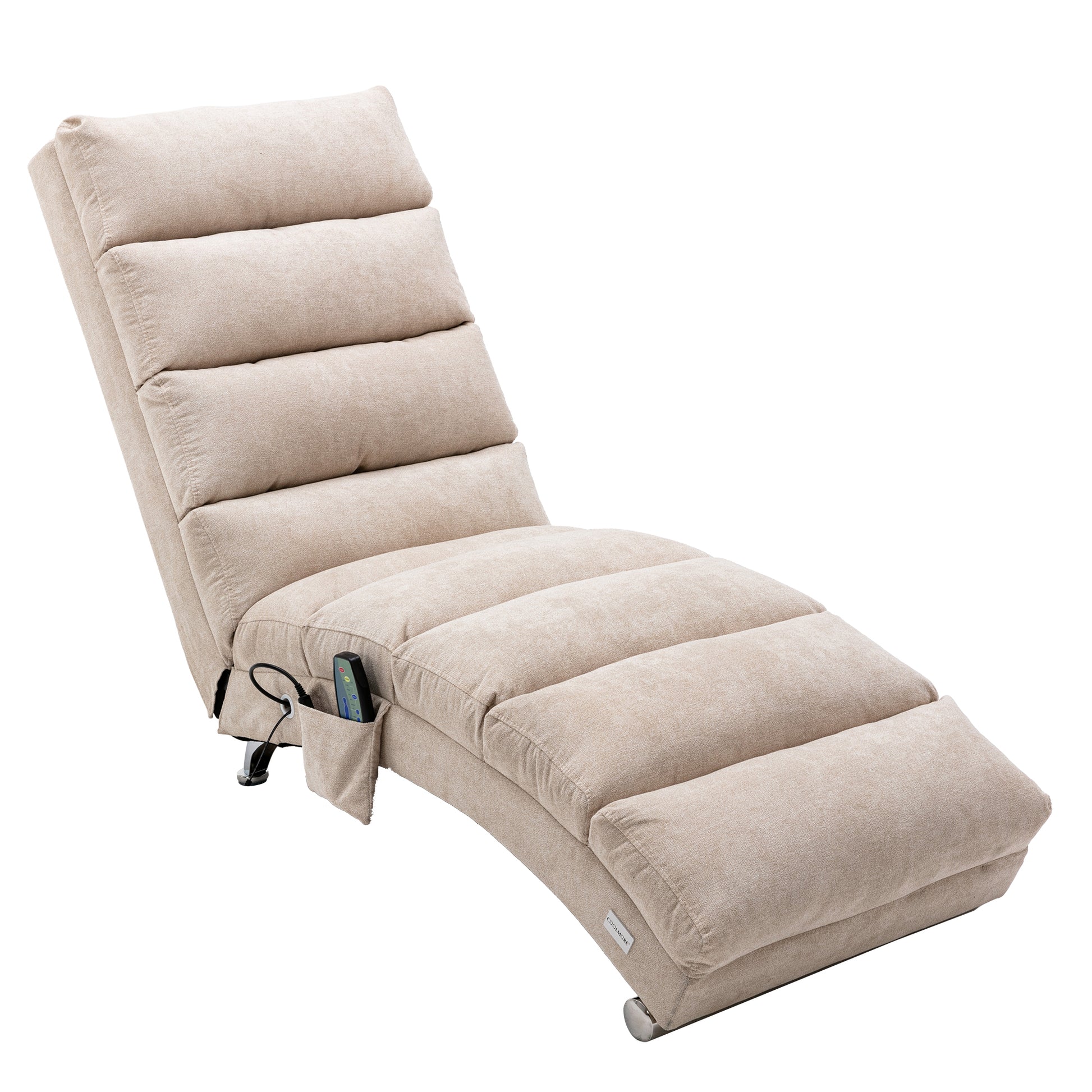 Coolmore Linen Massage Chaise Lounge Indoor With Remote Control,Ergonomic Electric Massage Long Lounger With 5 Modes For Office, Living Room,Bedroom Beige Beige Foam Linen