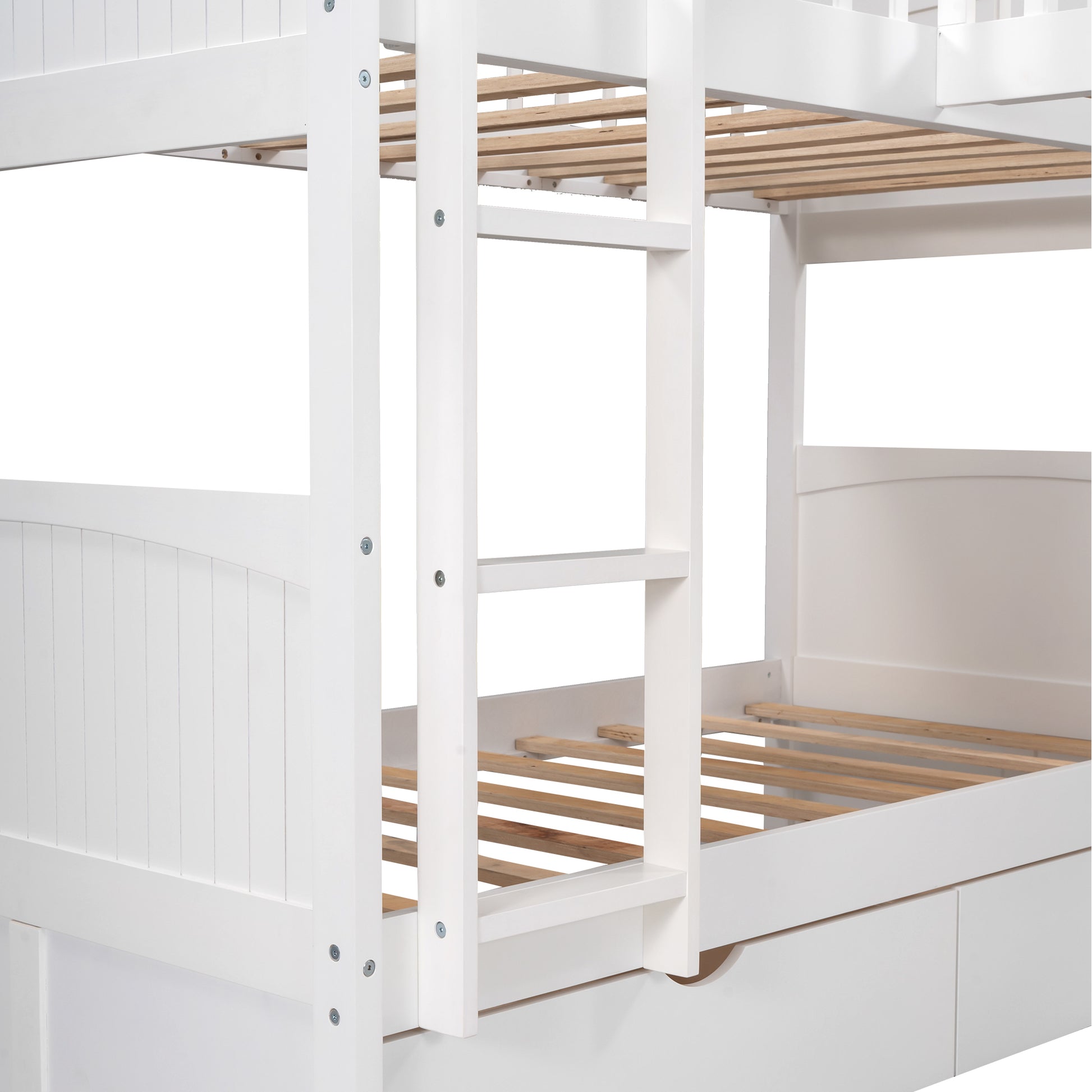 Twin Size Bunk Bed With A Loft Bed Attached, With Two Drawers,White White Pine