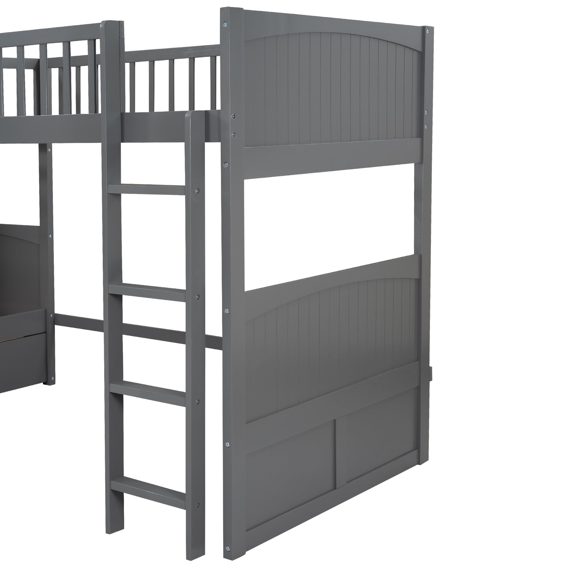 Twin Size Bunk Bed With A Loft Bed Attached, With Two Drawers,Gray Gray Pine