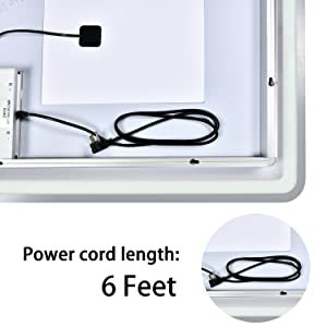 Simple Deluxe 36 X 28 Inch Large Wall Anti Fog Dimmable Led Bathroom Vanity Makeup Mirror With White Warm Light Horizontal Vertical , Transparent White Glass