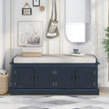 Storage Bench With 4 Doors And Adjustable Shelves, Shoe Bench With Removable Cushion For Living Room, Entryway Antique Navy Antique Navy Solid Wood