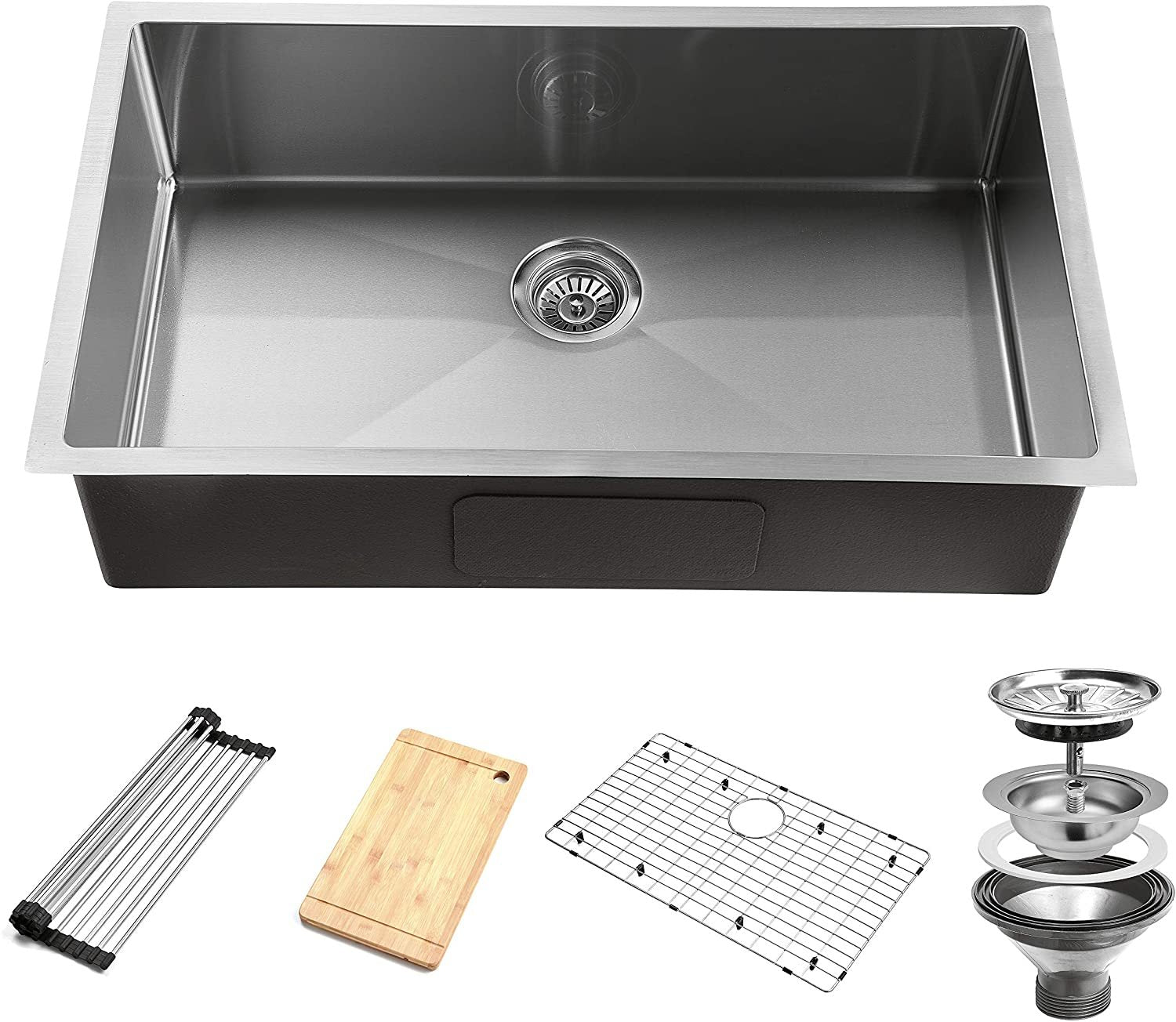 Simple Deluxe 32 Inch Undermount Workstation Kitchen Sink, 16 Gauge Single Bowl Stainless Steel With Accessories Pack Of 5 Built In Components , Silver Silver Stainless Steel