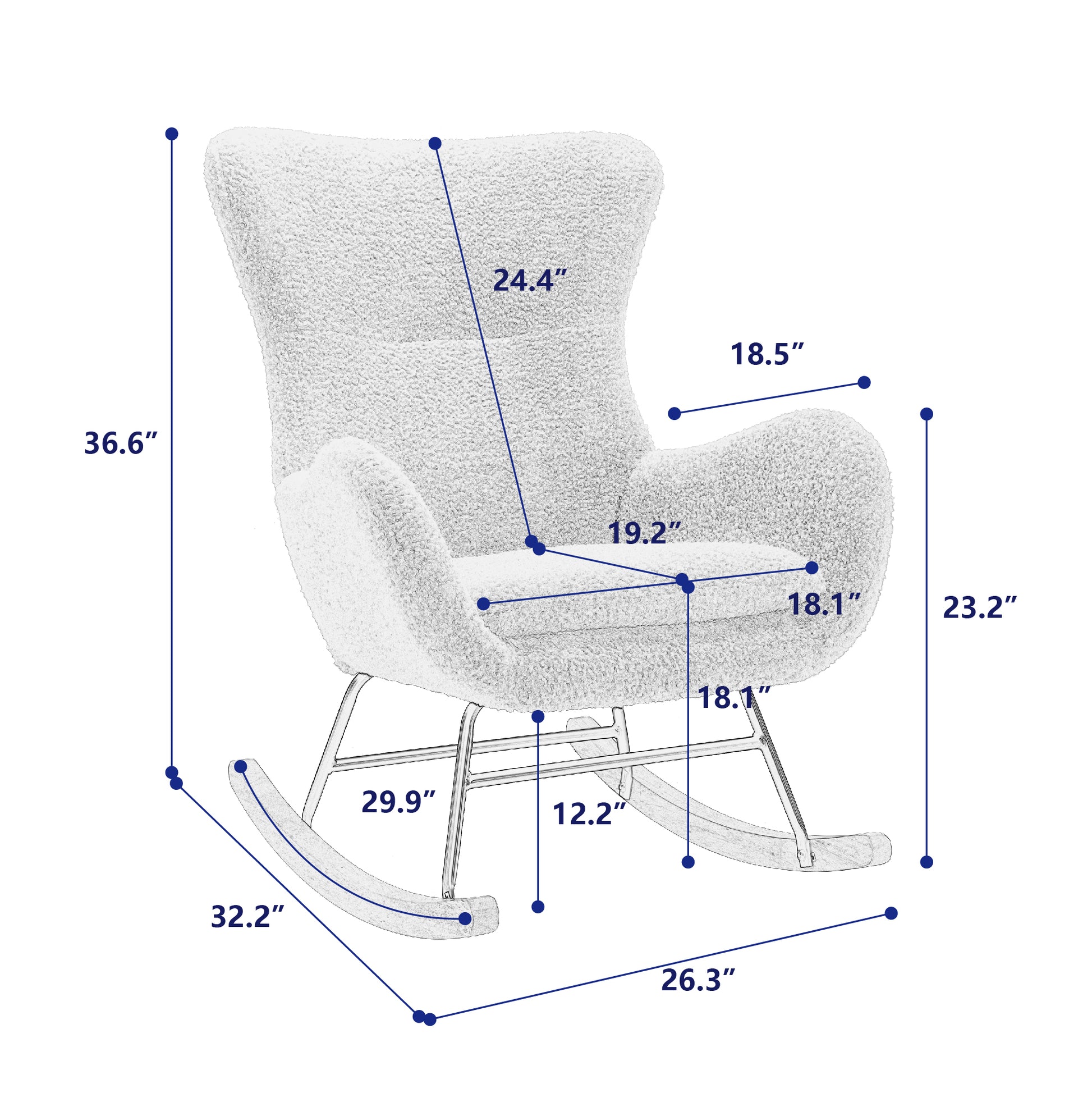 Teddy Fabric Padded Seat Rocking Chair With High Backrest And Armrests Beige Foam Upholstered