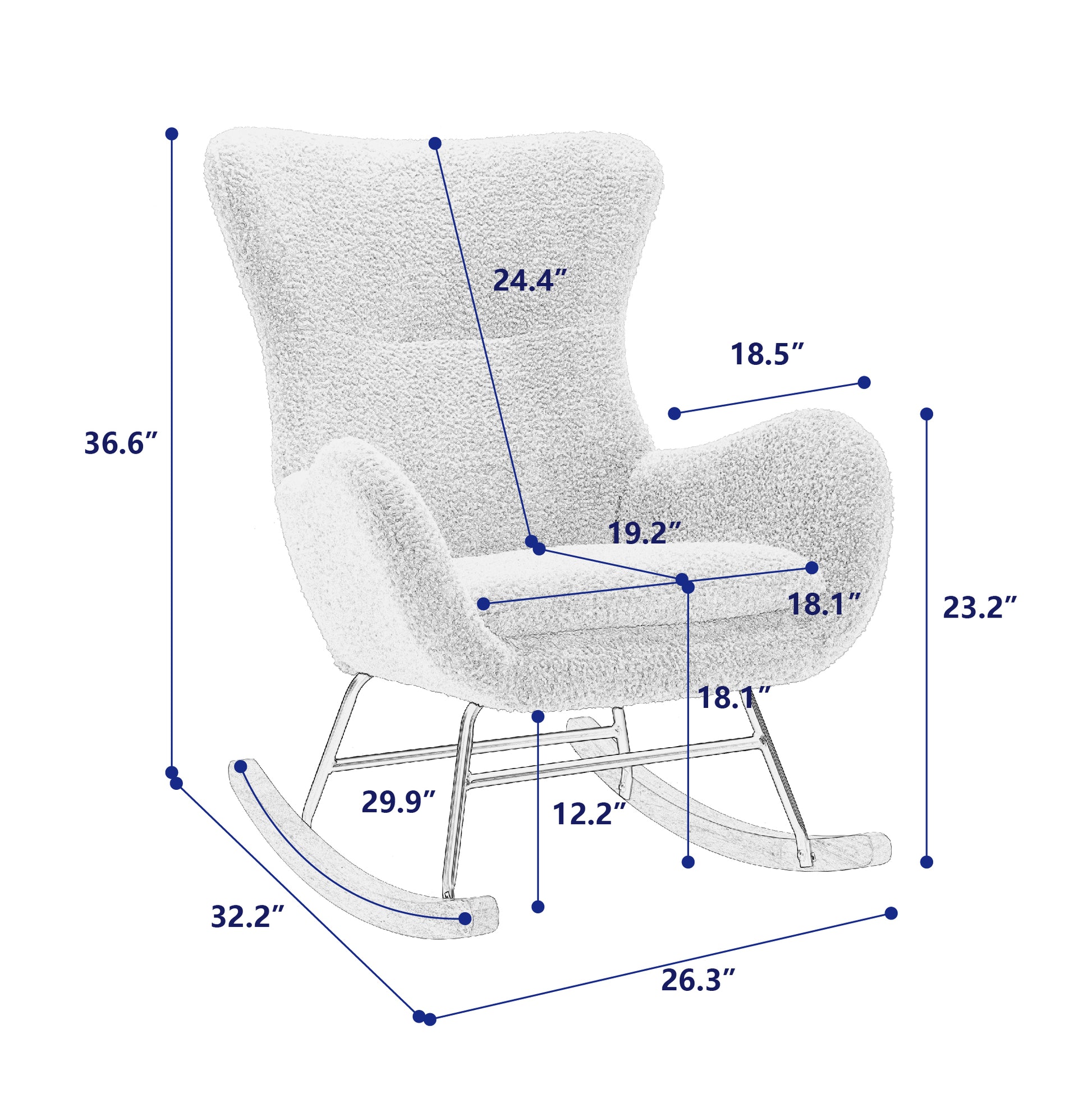 Teddy Fabric Padded Seat Rocking Chair With High Backrest And Armrests Grey Foam Upholstered