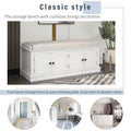 Storage Bench With 4 Doors And Adjustable Shelves, Shoe Bench With Removable Cushion For Living Room, Entryway White White Solid Wood