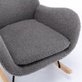 Teddy Fabric Padded Seat Rocking Chair With High Backrest And Armrests Grey Foam Upholstered