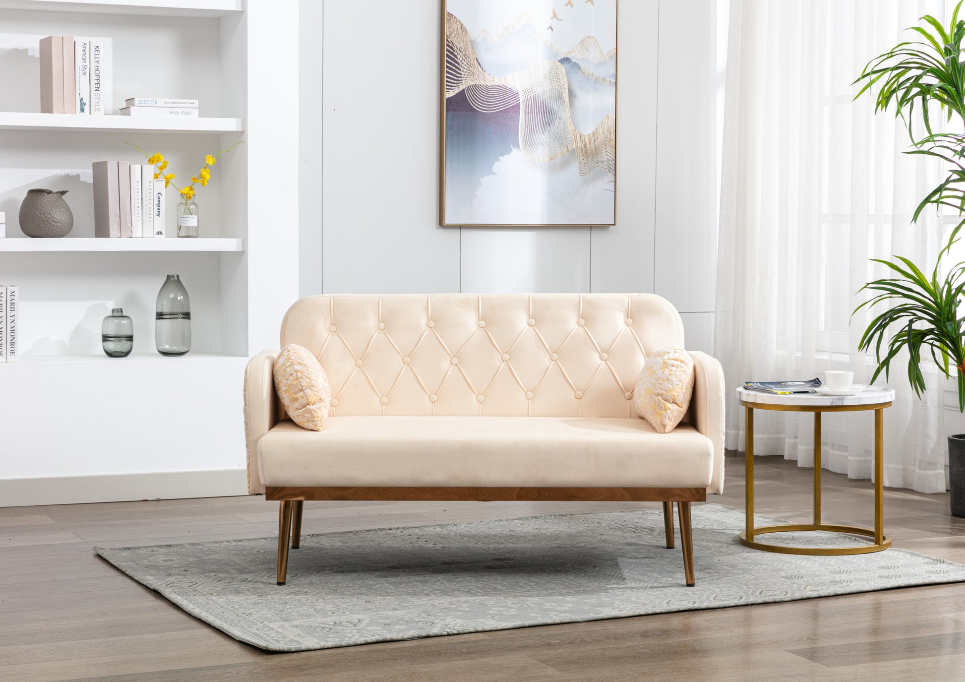 Coolmore Modern Velvet Loveseat Sofacomfy Upholstered 2 Seater Sofa With Gold Metal Legs, Small Loveseat Accent Couch For Living Bedroom Leisure Areas Beige Velvet Beige Foam Polyester 2 Seat