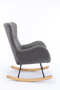 Teddy Fabric Padded Seat Rocking Chair With High Backrest And Armrests Grey Foam Upholstered