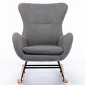 Teddy Fabric Padded Seat Rocking Chair With High Backrest And Armrests Grey Foam Upholstered