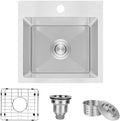 Simple Deluxe 15 Inch Top Mount Workstation Kitchen Sink, 20 Gauge Single Bowl Stainless Steel With Accessories Pack Of 3 Built In Components , 15 Inch, Silver Silver Stainless Steel