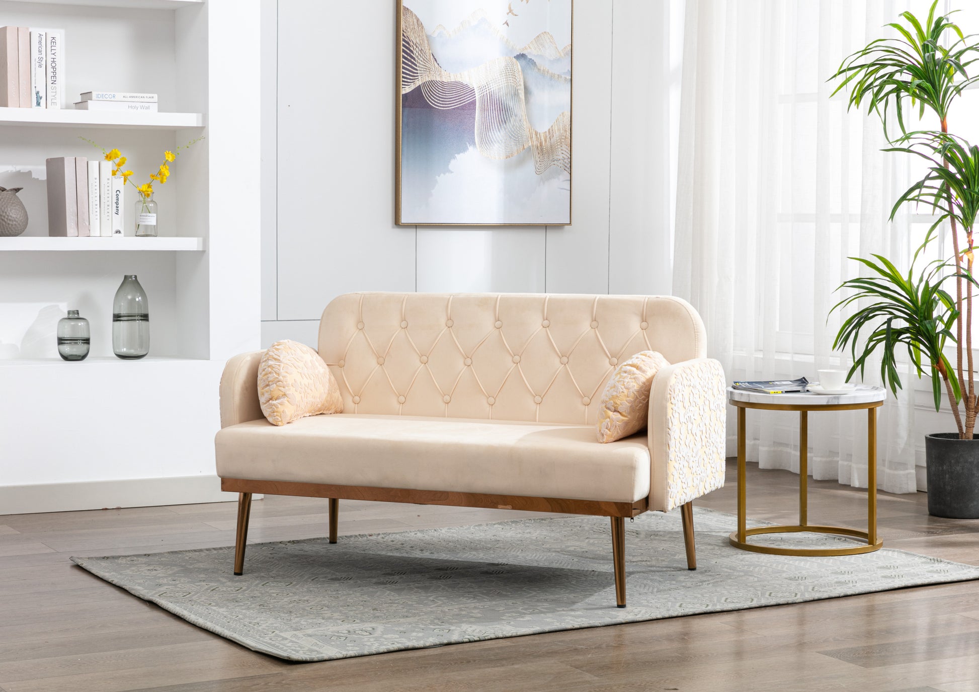 Coolmore Modern Velvet Loveseat Sofacomfy Upholstered 2 Seater Sofa With Gold Metal Legs, Small Loveseat Accent Couch For Living Bedroom Leisure Areas Beige Velvet Beige Foam Polyester 2 Seat