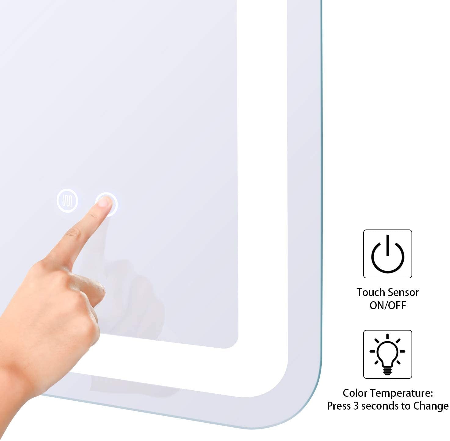 Simple Deluxe 36 X 28 Inch Large Wall Anti Fog Dimmable Led Bathroom Vanity Makeup Mirror With White Warm Light Horizontal Vertical , Transparent White Glass