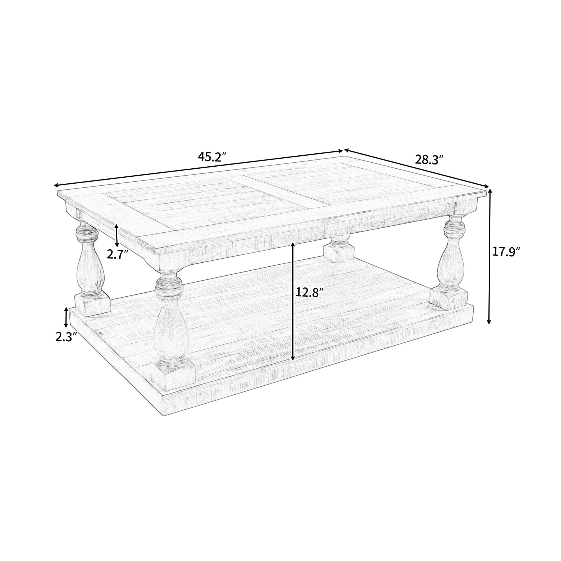 Rustic Floor Shelf Coffee Table With Storage,Solid Pine Wood As Same As Wf287269Aab Black Pine