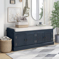 Storage Bench With 4 Doors And Adjustable Shelves, Shoe Bench With Removable Cushion For Living Room, Entryway Antique Navy Antique Navy Solid Wood