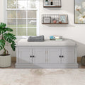 Storage Bench With 4 Doors And Adjustable Shelves, Shoe Bench With Removable Cushion For Living Room, Entryway Gray Wash Gray Wash Solid Wood