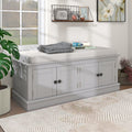 Storage Bench With 4 Doors And Adjustable Shelves, Shoe Bench With Removable Cushion For Living Room, Entryway Gray Wash Gray Wash Solid Wood