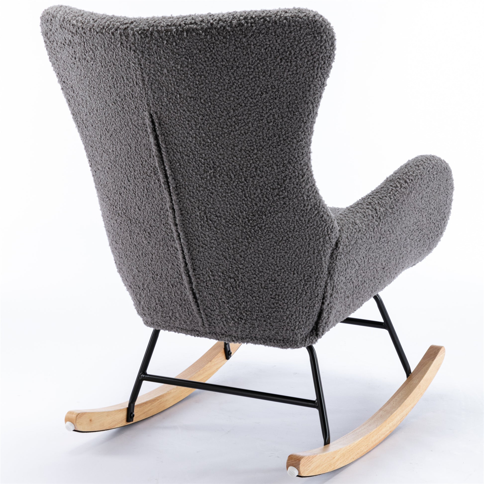 Teddy Fabric Padded Seat Rocking Chair With High Backrest And Armrests Grey Foam Upholstered