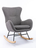 Teddy Fabric Padded Seat Rocking Chair With High Backrest And Armrests Grey Foam Upholstered