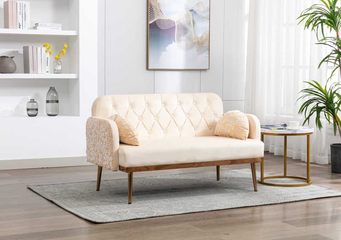 Coolmore Modern Velvet Loveseat Sofacomfy Upholstered 2 Seater Sofa With Gold Metal Legs, Small Loveseat Accent Couch For Living Bedroom Leisure Areas Beige Velvet Beige Foam Polyester 2 Seat