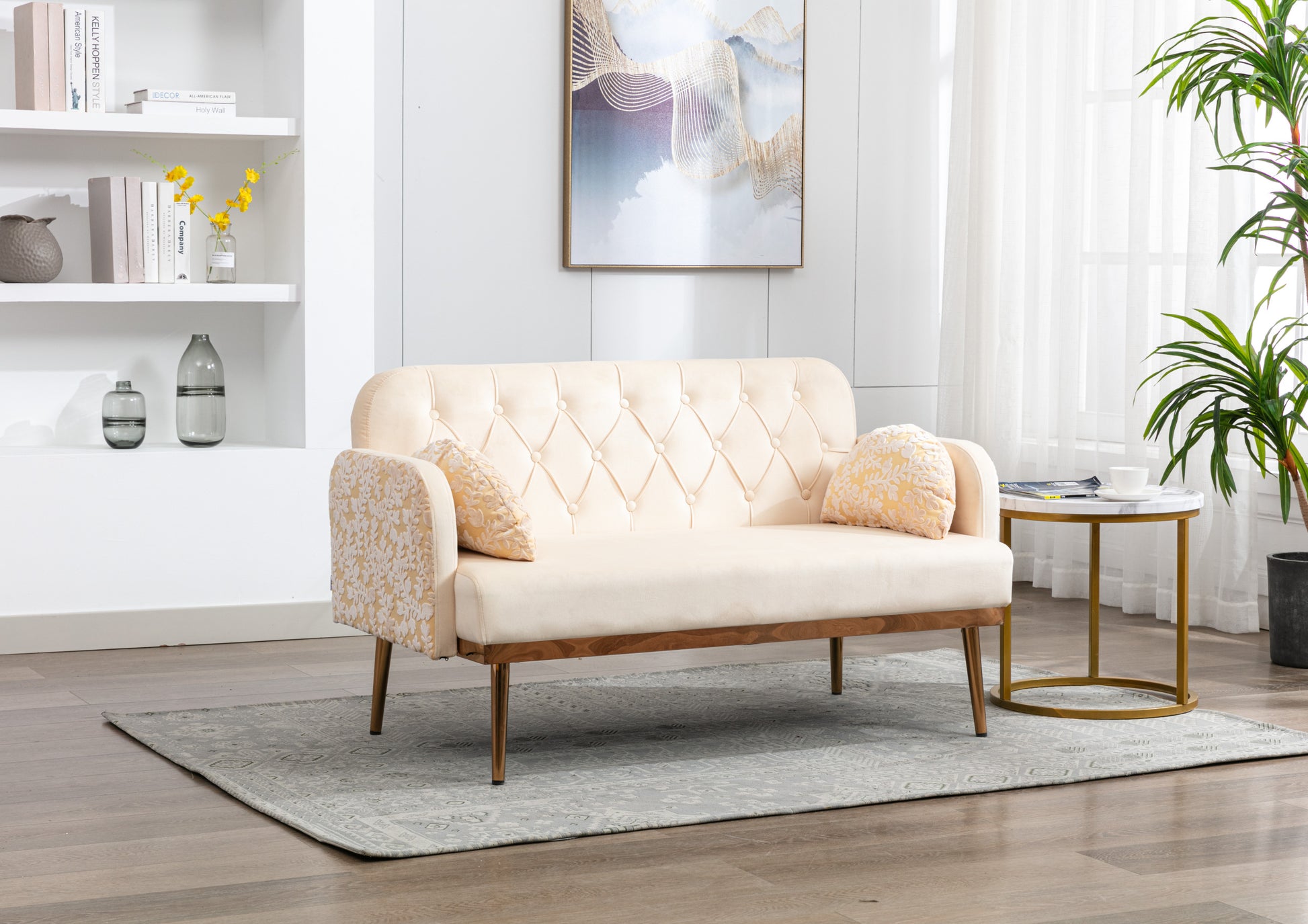 Coolmore Modern Velvet Loveseat Sofacomfy Upholstered 2 Seater Sofa With Gold Metal Legs, Small Loveseat Accent Couch For Living Bedroom Leisure Areas Beige Velvet Beige Foam Polyester 2 Seat